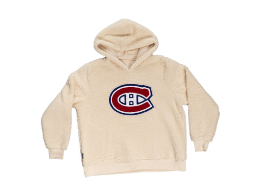 Montreal Canadians Ladies Sherpa Hoodie with Premium Chenille Logo - www.Shopthatapp.com