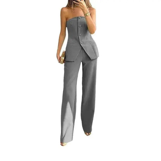 Casual Fashion Tailored Suit Button Graceful Tube Top Suit Pants - www.Shopthatapp.com