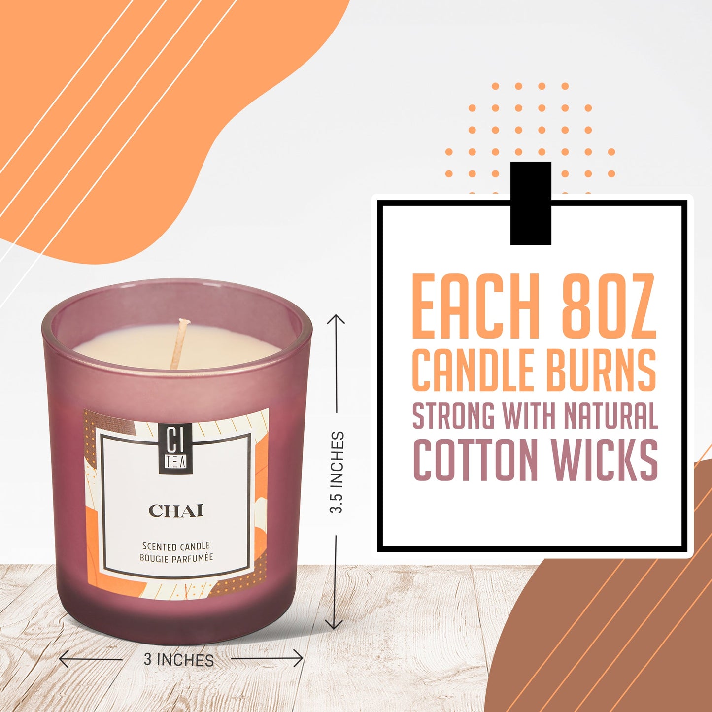 Bougie en cire de soja Chai - Orange, cannelle et clou de girofle - 227 g