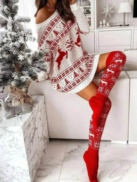 Christmas Knitted Cotton Woolen Thigh-High Deer Socks - www.Shopthatapp.com