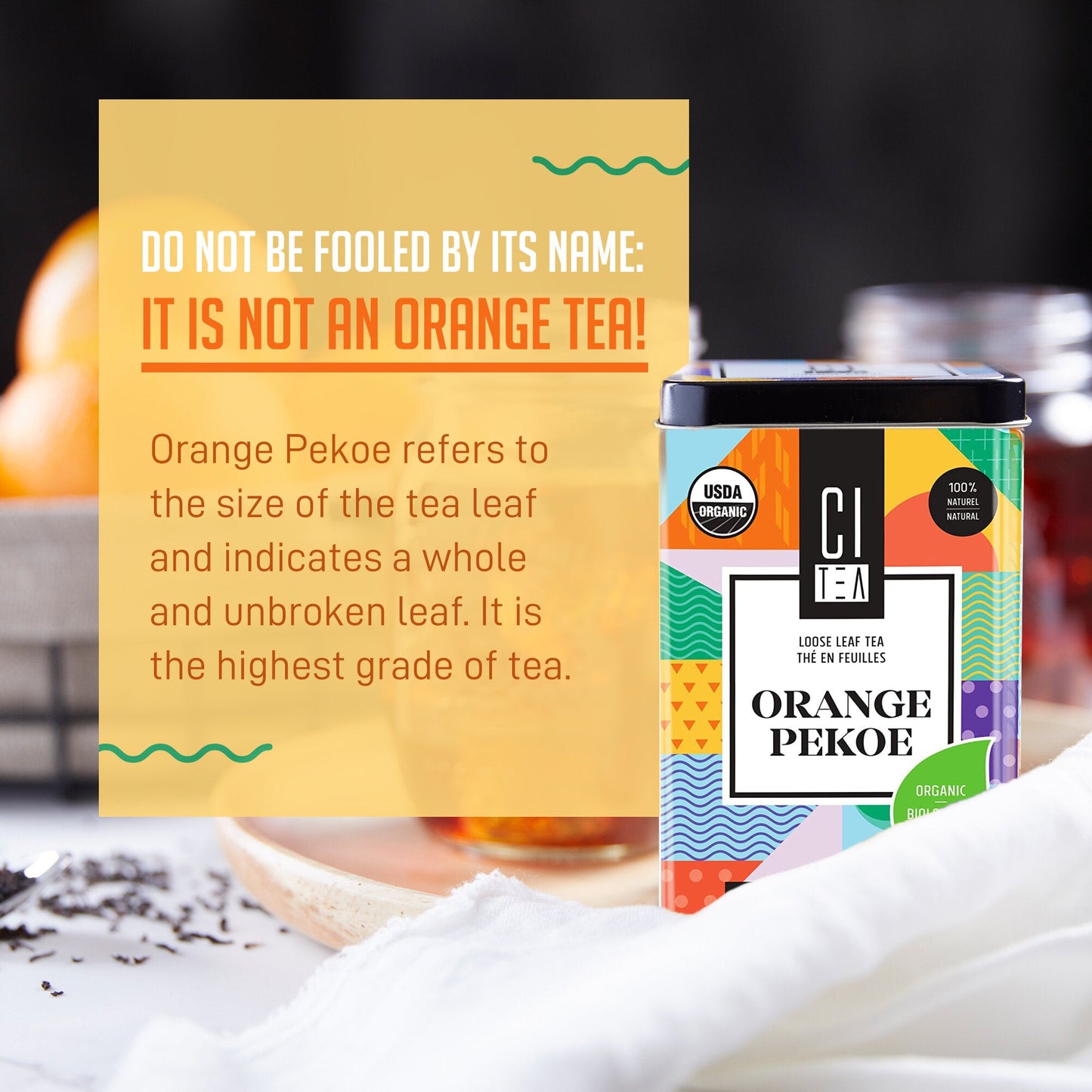 Thé noir bio Orange Pekoe en vrac avec boule de thé - 80 g
