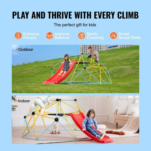 Climbing Dome, For Kids 3 To 9 Years Old, 8FT Geometric Dome Climber With Slide,Jungle Gym Supports 600LBS And Easy Assembly, With Climbing Grip, Outdoor And Indoor Play Equipment For Kids - www.Shopthatapp.com #