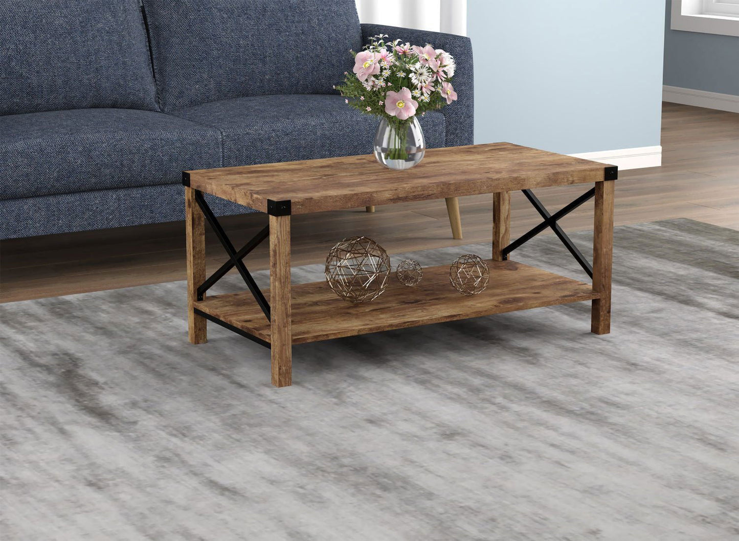 Coffee Table Brown Reclaimed Wood X Metal Sides-Furniture-www.Shopthatapp.com-DecoElegance