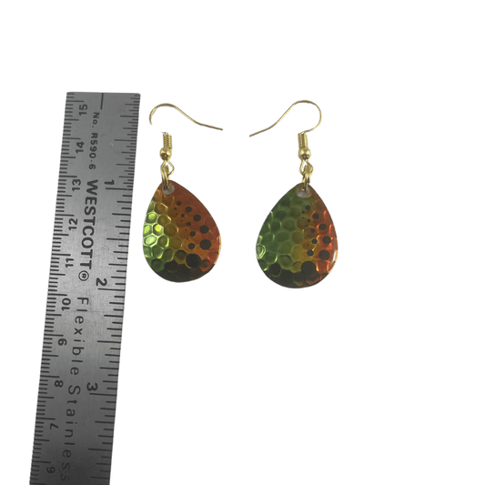 Colorado Hammered Nickel Dot Firetiger Spinner Blade Earrings - www.Shopthatapp.com