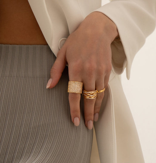 Cubic Zirconia Wide Ring - www.Shopthatapp.com