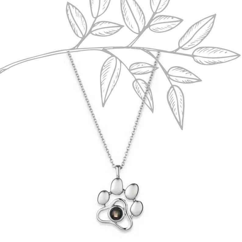 Custom Pet Photo Paw Necklace--www.Shopthatapp.com-Color:Silver-PetWithMe