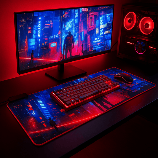 Cyberpunk Night City Dystopian LED Mouse Mat Mouse Pad 7 led lights smooth surface - www.Shopthatapp.com