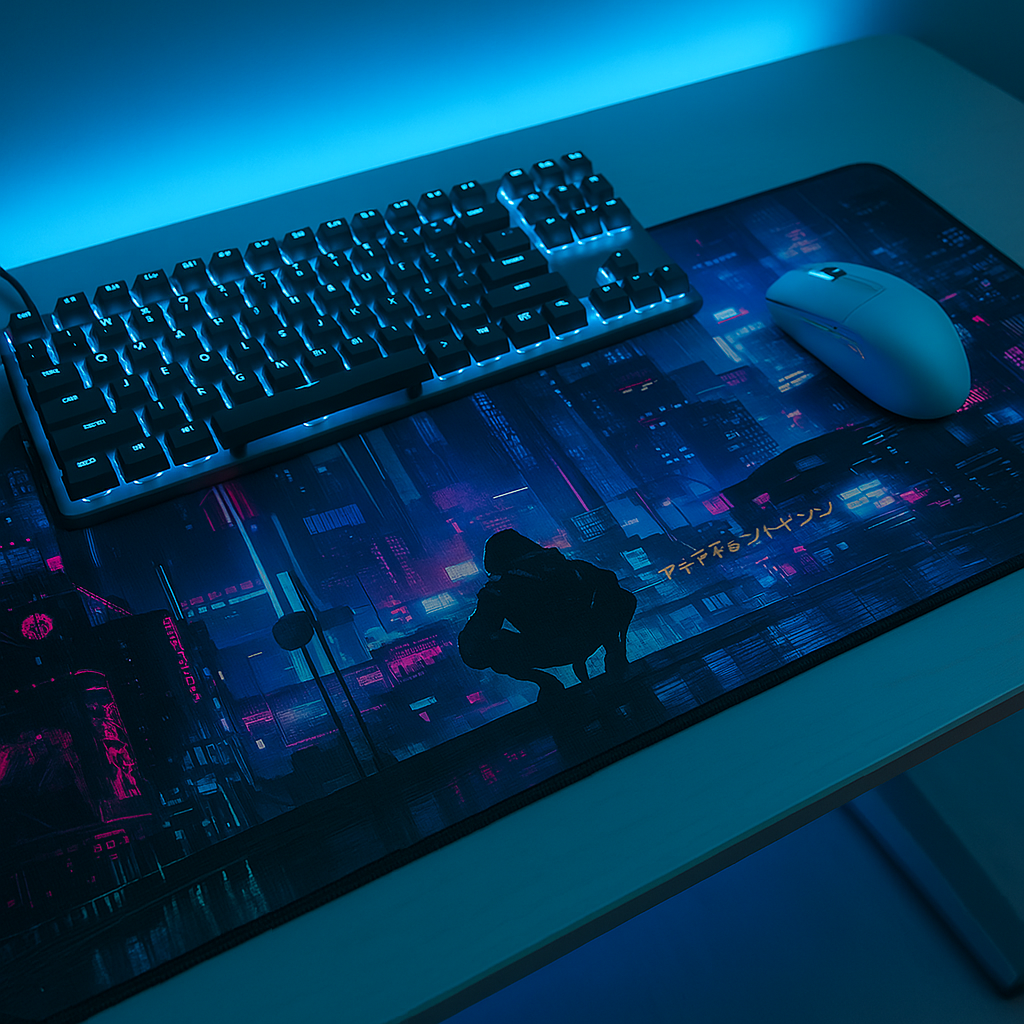 Tapis de souris LED Cyberpunk Night City Dystopian DS2, 7 lumières LED, surface lisse