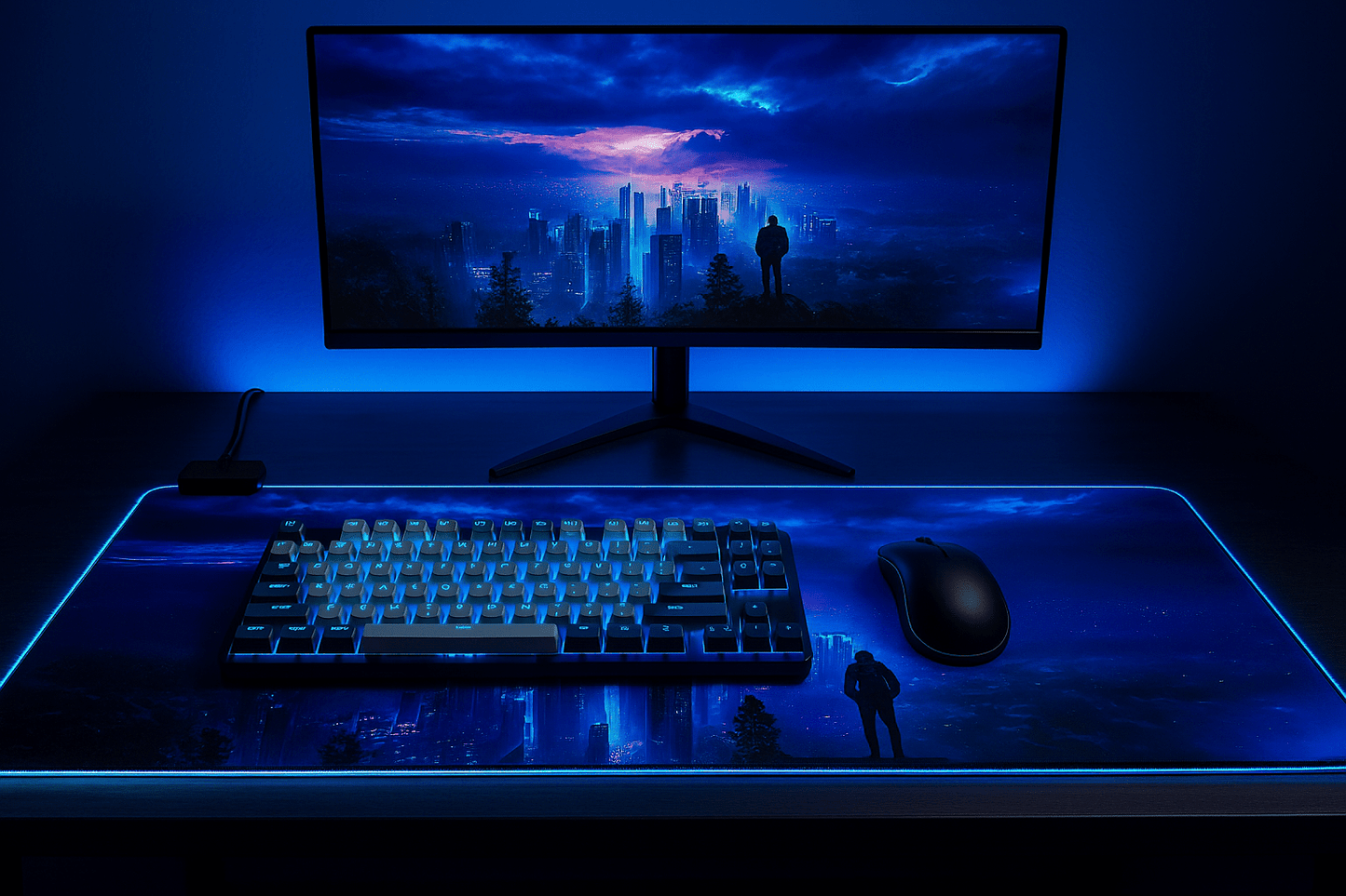 Cyberpunk Night City Dystopian DS4 LED Mauspad Mauspad 7 LED-Leuchten glatte OberflÀche