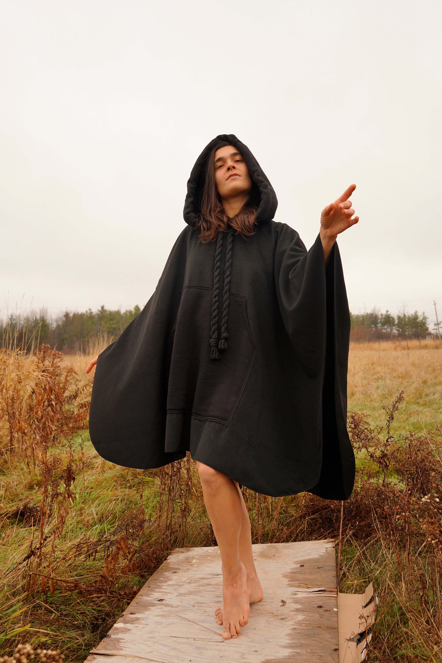 Cotton Hooded Black Cape