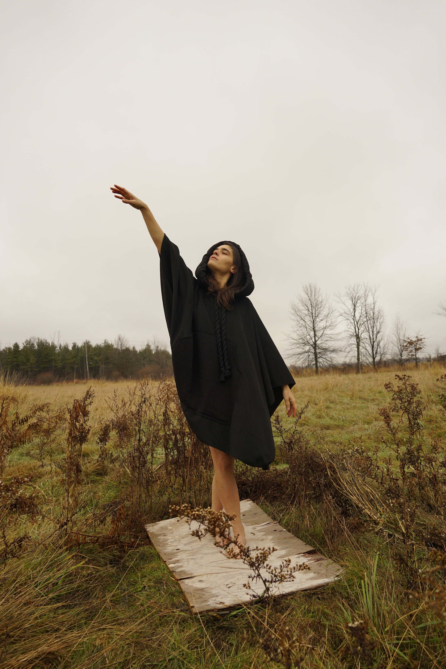 Cotton Hooded Black Cape
