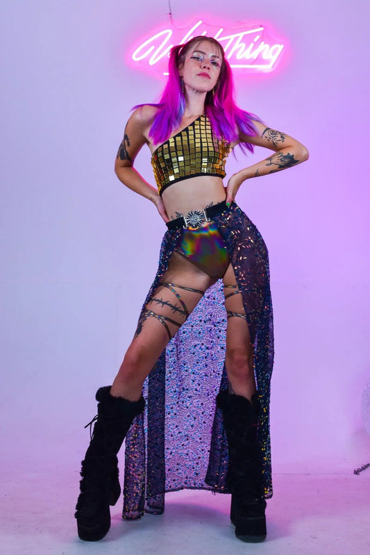 Molly Mirror One Shoulder Crop Top| Gold - www.Shopthatapp.com