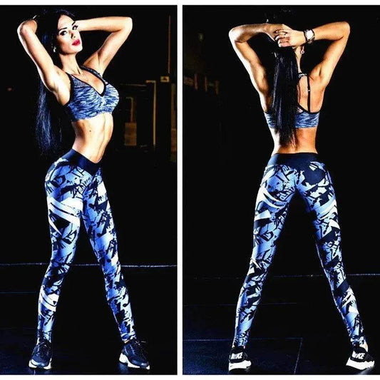Dark Blue Printed Tight Gym Leggings - www.Shopthatapp.com #