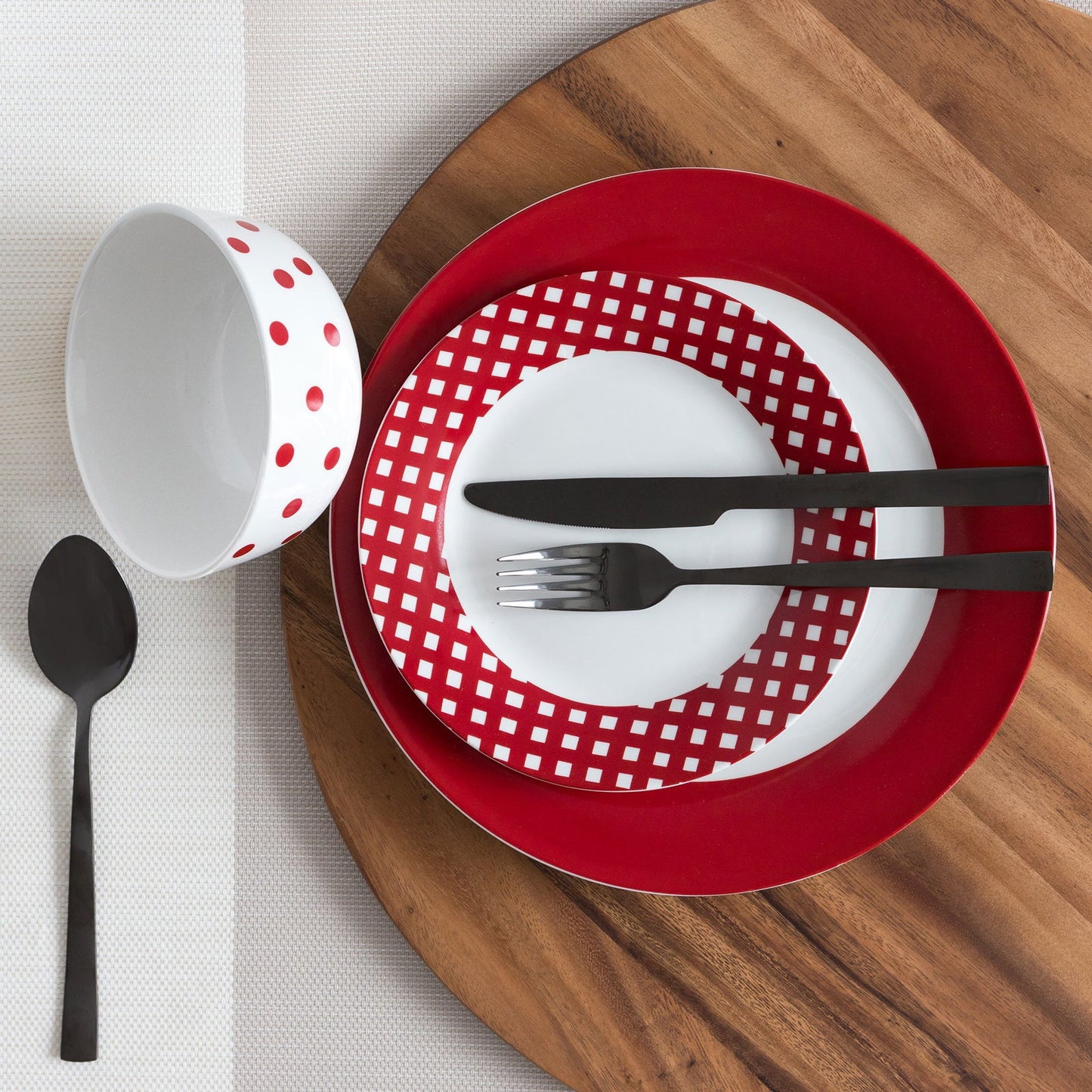 Dinnerware 12 Piece Rimmed Porcelain - Rouge - Www.Shopthatapp.com