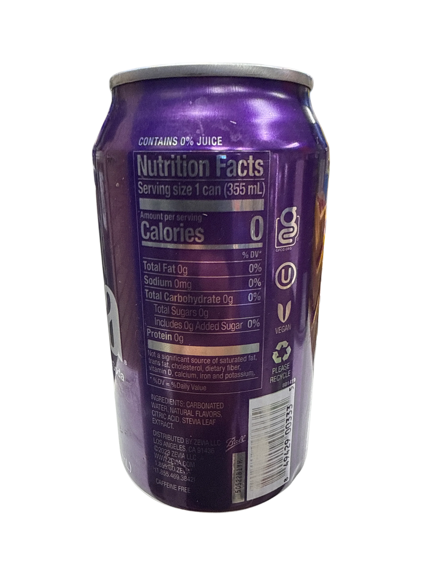 Zevia Zero Sugar Grape Flavoured Soda 355ML - Canadian Edition