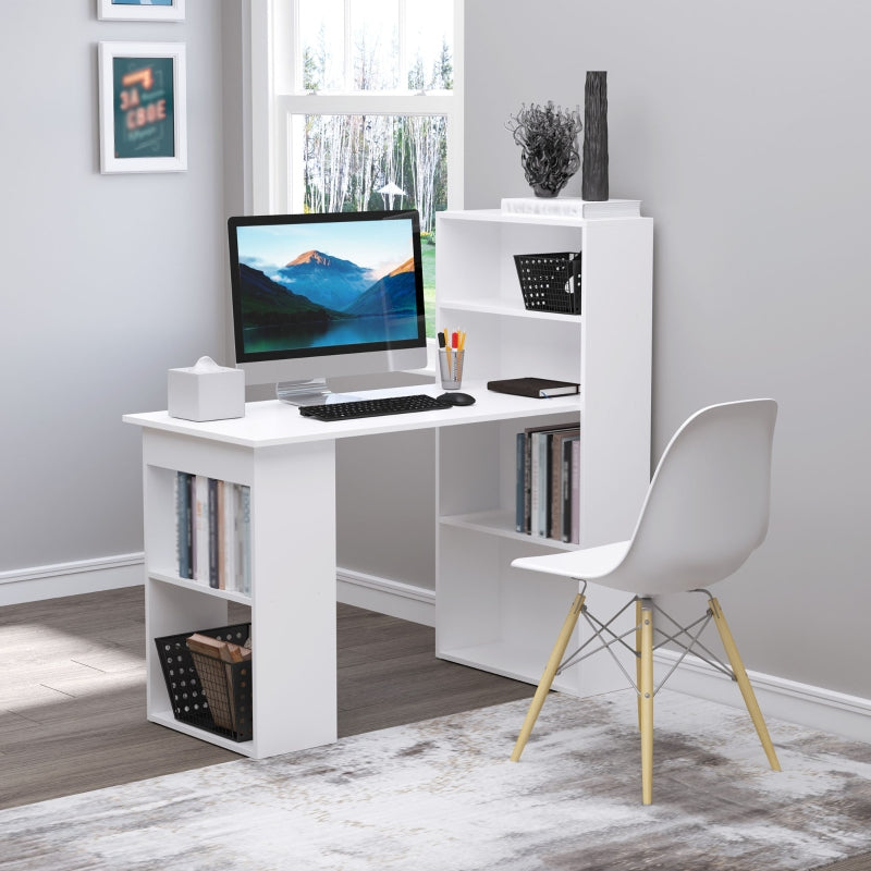 Bureau d'ordinateur moderne de 120 cm, étagère, table d'étude, poste de travail, ordinateur portable, bureau à domicile, 6 étagères, blanc