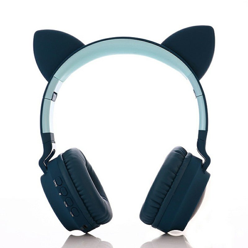 Wireless Cat Ear Bluetooth 5.0 Stereo Bass Headset LED Lights Earphone for Adults - Grey / Dark Blue - www.Shopthatapp.com