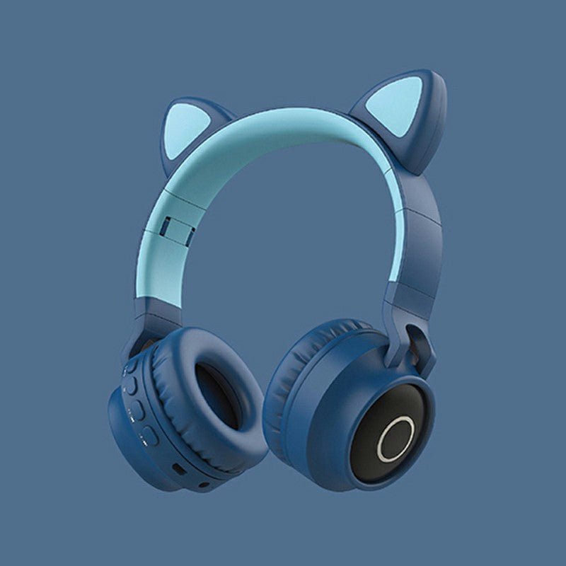Wireless Cat Ear Bluetooth 5.0 Stereo Bass Headset LED Lights Earphone for Adults - Grey / Dark Blue - www.Shopthatapp.com