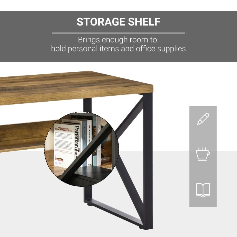 Workstation Computer Desk Table with Storage Shelf Steel Frame Black Brown