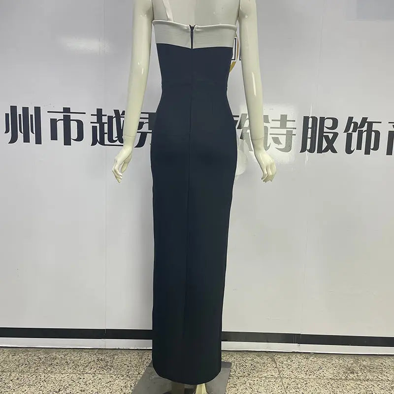 Embroidered Flower Black Long Tube Top Dress Wedding Evening Party Cocktail Dress - www.Shopthatapp.com