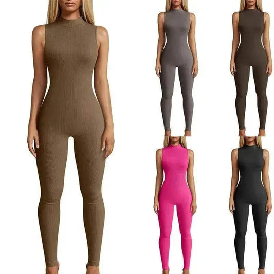 European And American Style Women Yoga Slim Rib Sleeveless Sports Jumpsuit - www.Shopthatapp.com #