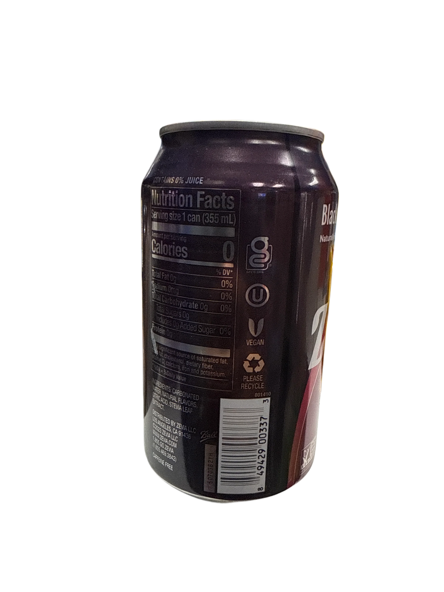 Zevia Zero Sugar Black Cherry Flavoured Soda 355ML - Canadian Edition