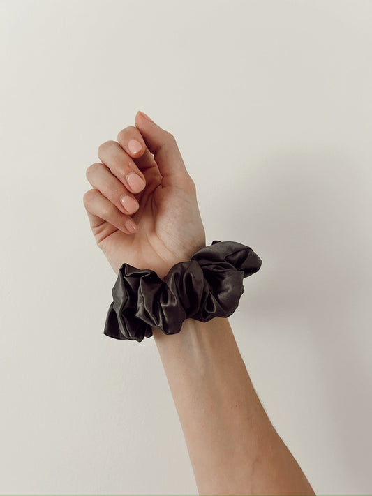 Grey Silk Scrunchie - www.Shopthatapp.com