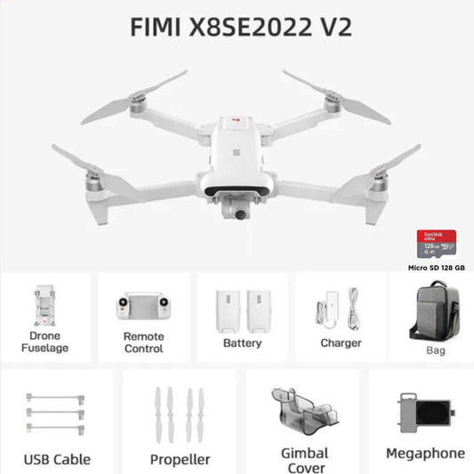 FIMI X8SE 2022 V2 Drone Camera Professional GPS 4K Foldable RC Quadcopter, 35-min Flight Time, 10km Video Transmission, Follow me, 3-Axis Gimbal (2 Batteries+Megaphone) 128GB TUTT - www.Shopthatapp.com #