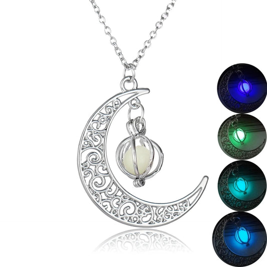 Fashion Moon Natural Glowing Stone Healing Necklace Women Gift Charm Luminous Pendant Necklace Jewelry - www.Shopthatapp.com