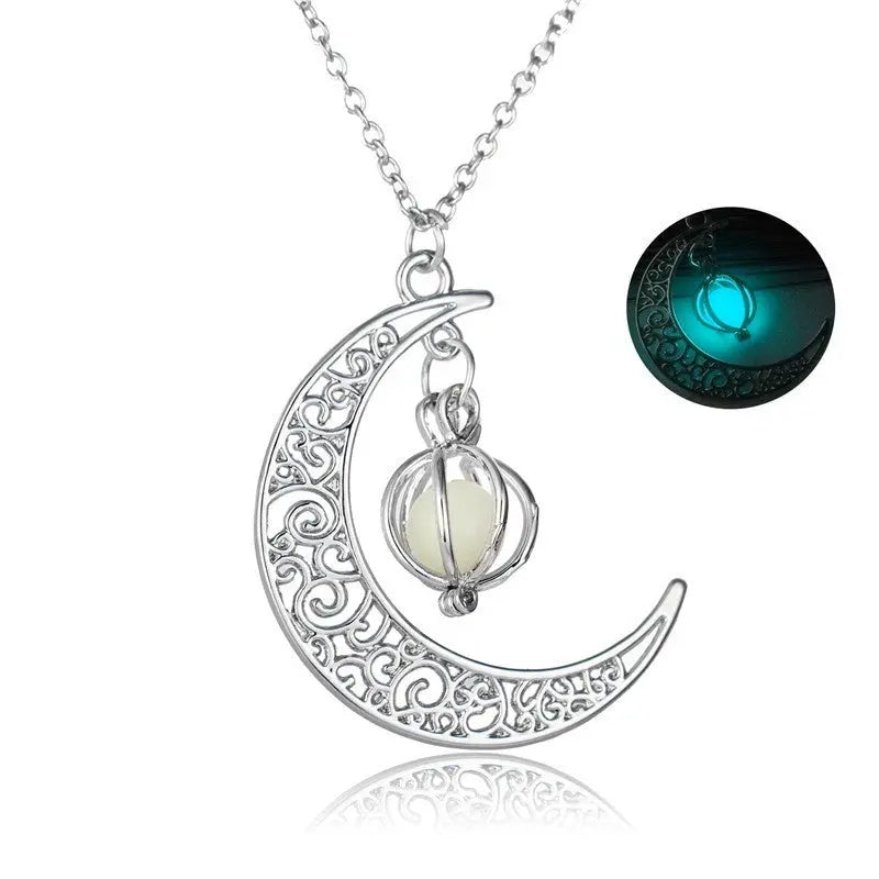 Fashion Moon Natural Glowing Stone Healing Necklace Women Gift Charm Luminous Pendant Necklace Jewelry - www.Shopthatapp.com