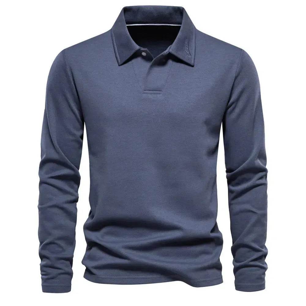 Fashion Plain Lapel Long-sleeved Polo Shirt Men's Casual Autumn Polo sweatshirt - www.Shopthatapp.com #