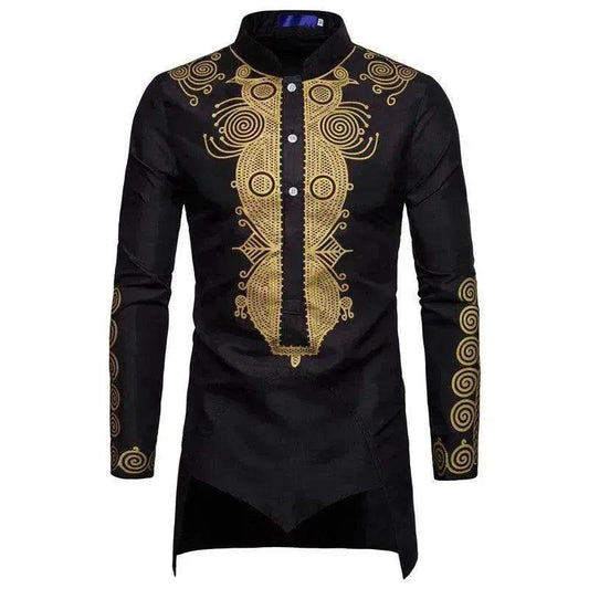 Fashionable and Elegant ArabMen's Personality Bronzing Long Sleeve Men's Kaftan Shirt Top Ramadan and Eid Shirt for Islamic Men - www.Shopthatapp.com #