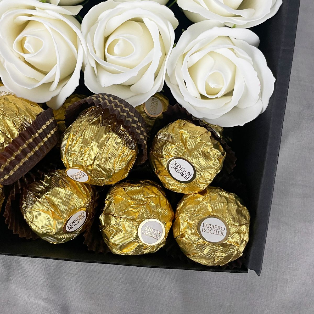 Ferrero Rocher Ultimate Gift Hamper With Ivory Roses-Food and beverage-www.Shopthatapp.com-HamperWell