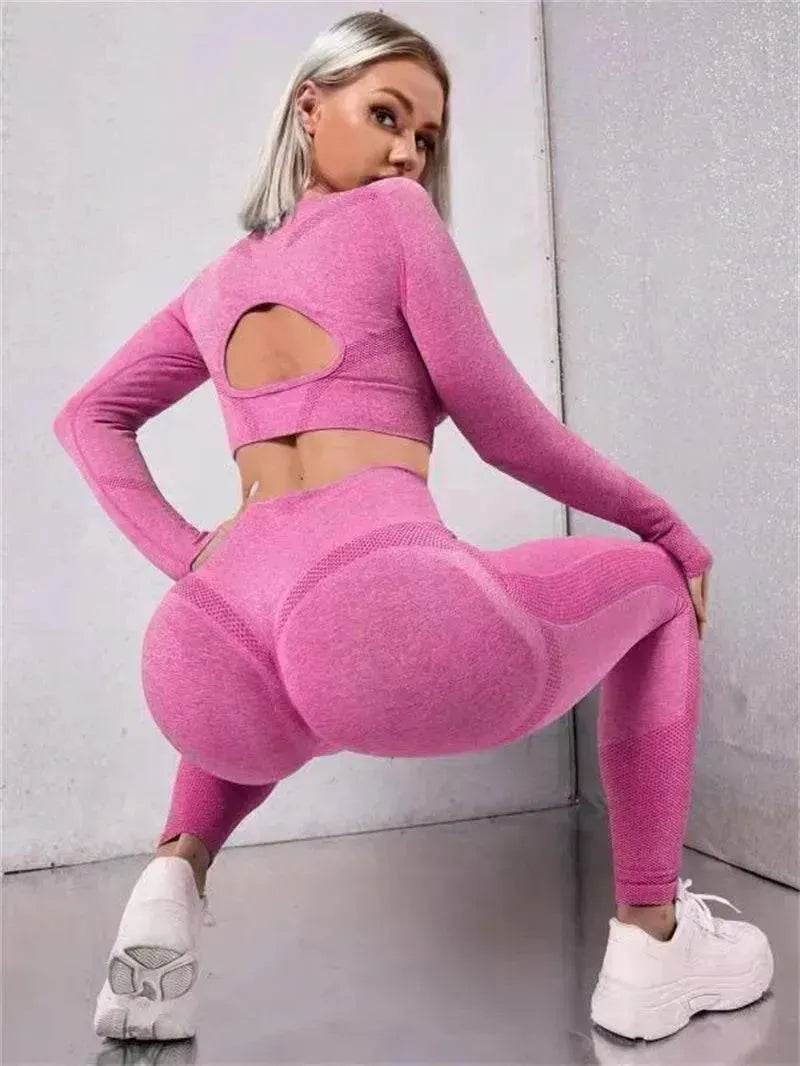 Fitness Leggings Sports Gym Sportswear Outfits Clothing 2pcs Sports Suits Long Sleeve Hollow Design - www.Shopthatapp.com #