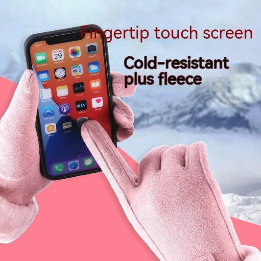 Fleece Lined Padded Warm Keeping Cute Suede Riding Gloves - www.Shopthatapp.com #