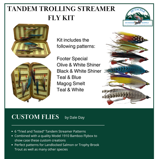 Fly Fishing Kit, Tandem Trolling Streamer, Landlocked Salmon, Bamboo Flybox - www.Shopthatapp.com #