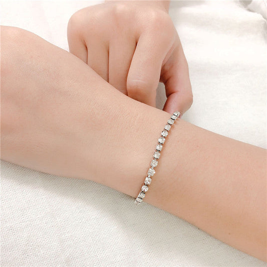 Full Diamond Crystal Bracelet Round Zircon - 2.5mm Single Row - www.Shopthatapp.com