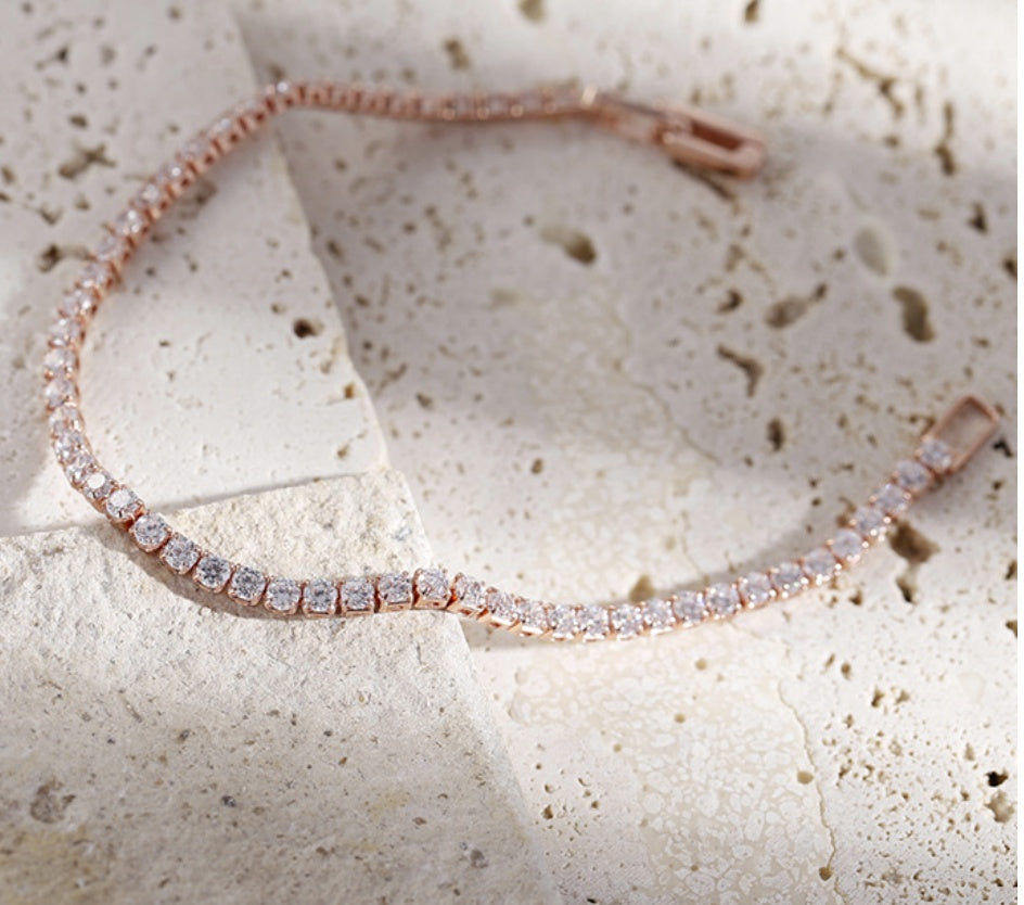Full Diamond Crystal Bracelet Round Zircon - 2.5mm Single Row - www.Shopthatapp.com