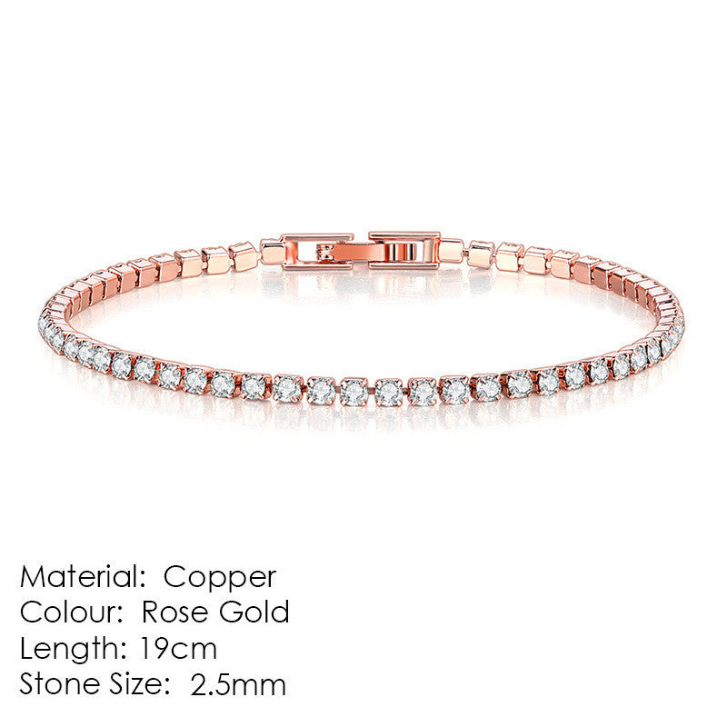 Full Diamond Crystal Bracelet Round Zircon - 2.5mm Single Row - www.Shopthatapp.com