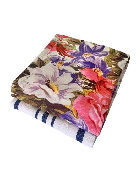 2 Pack Water Floral & Blue Stripe Sure Grip Kitchen Towel Gift Set, 100% Cotton Dish Towels - www.Shopthatapp.com