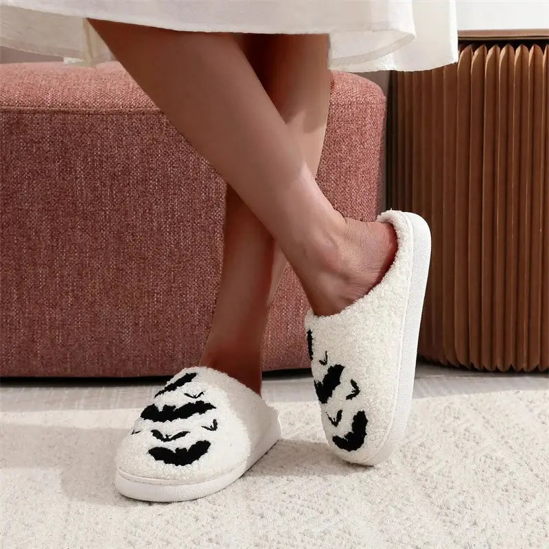 Funny Bat Slipper Halloween Pumpkin Flat Indoor House Shoes For Women Men Soft Plush Cozy Horror Fashion Halloween Gifts - www.Shopthatapp.com