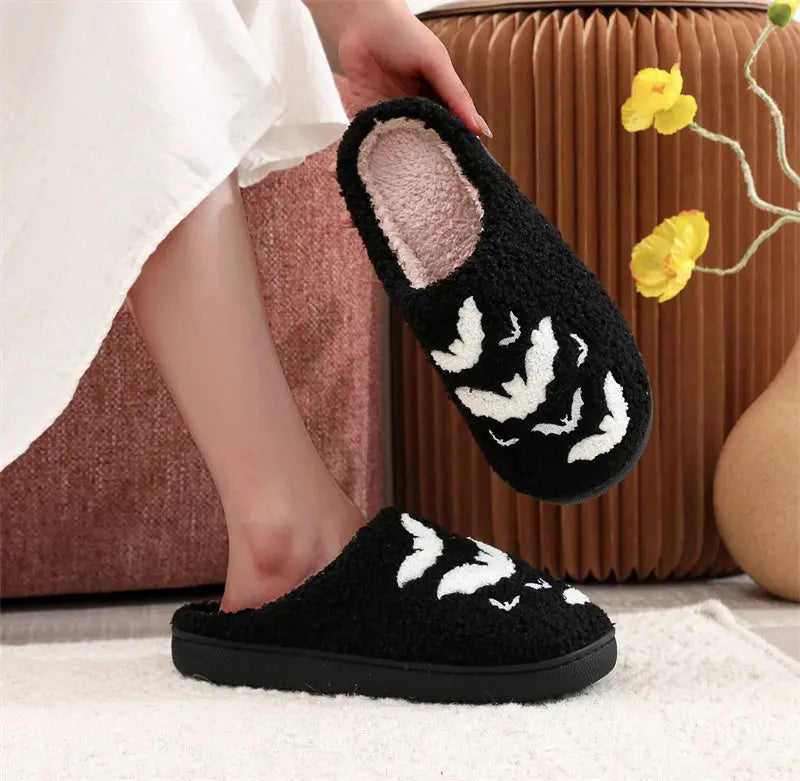 Funny Bat Slipper Halloween Pumpkin Flat Indoor House Shoes For Women Men Soft Plush Cozy Horror Fashion Halloween Gifts - www.Shopthatapp.com