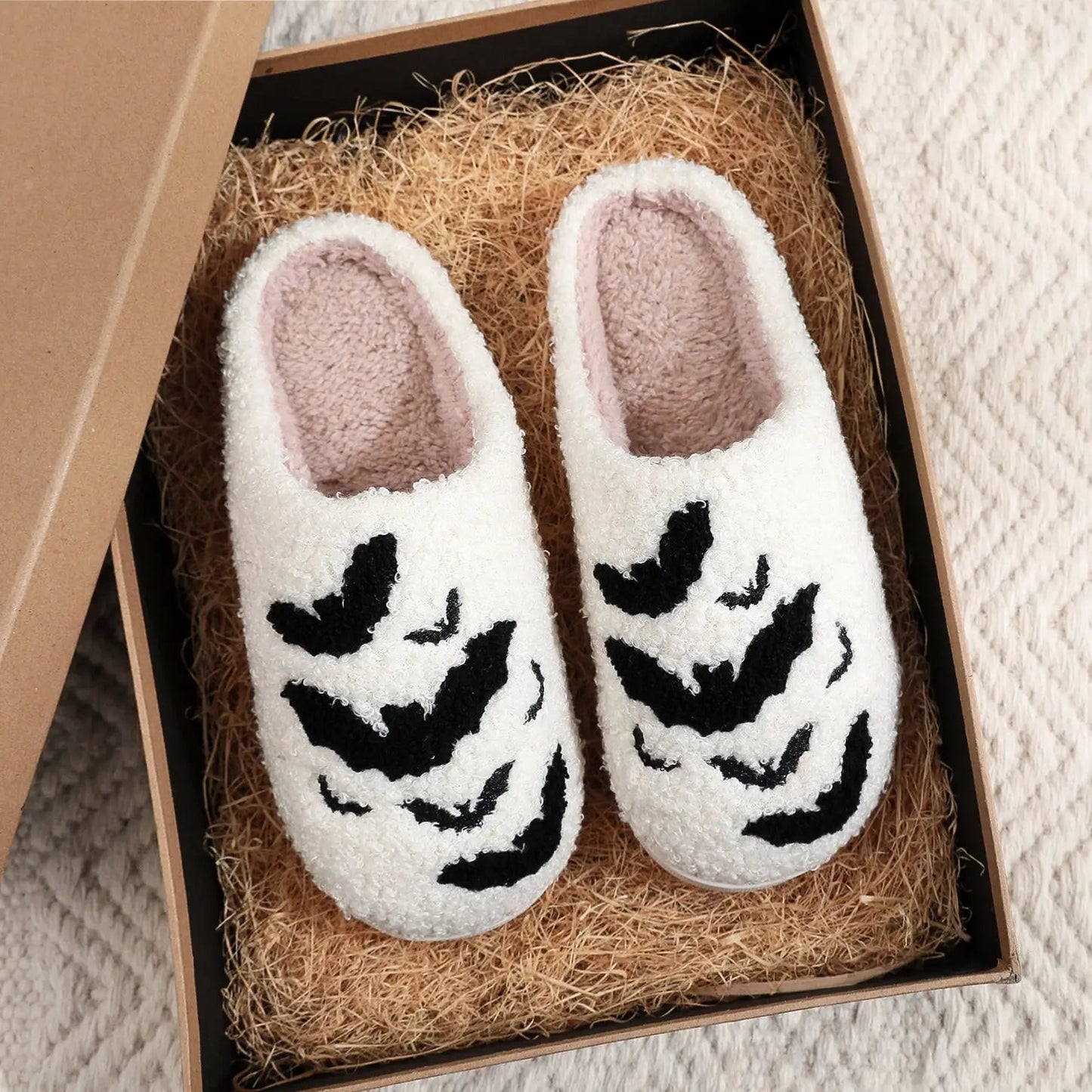 Funny Bat Slipper Halloween Pumpkin Flat Indoor House Shoes For Women Men Soft Plush Cozy Horror Fashion Halloween Gifts - www.Shopthatapp.com