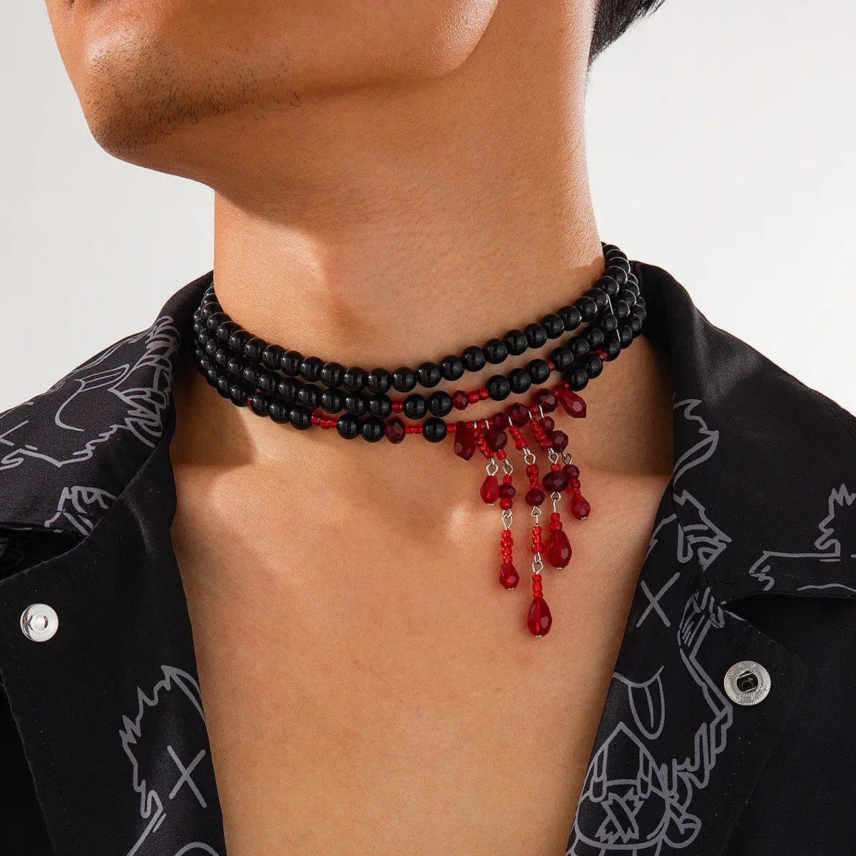 Halloween Blood Drop Tassel Pearl Crystal Necklace - www.Shopthatapp.com