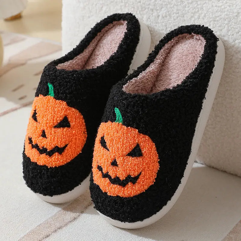 Halloween Pumpkin Cartoon Slippers Warm Winter Slippers Men And Women Couples Indoor House Shoes - www.Shopthatapp.com