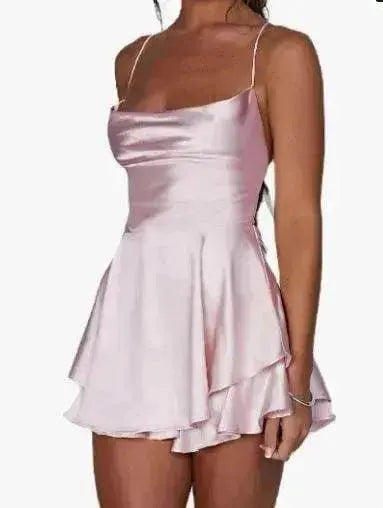 Halter Satin Summer Charming Backless Straps Temperament Elegant Celebrity Style Short Dress - www.Shopthatapp.com