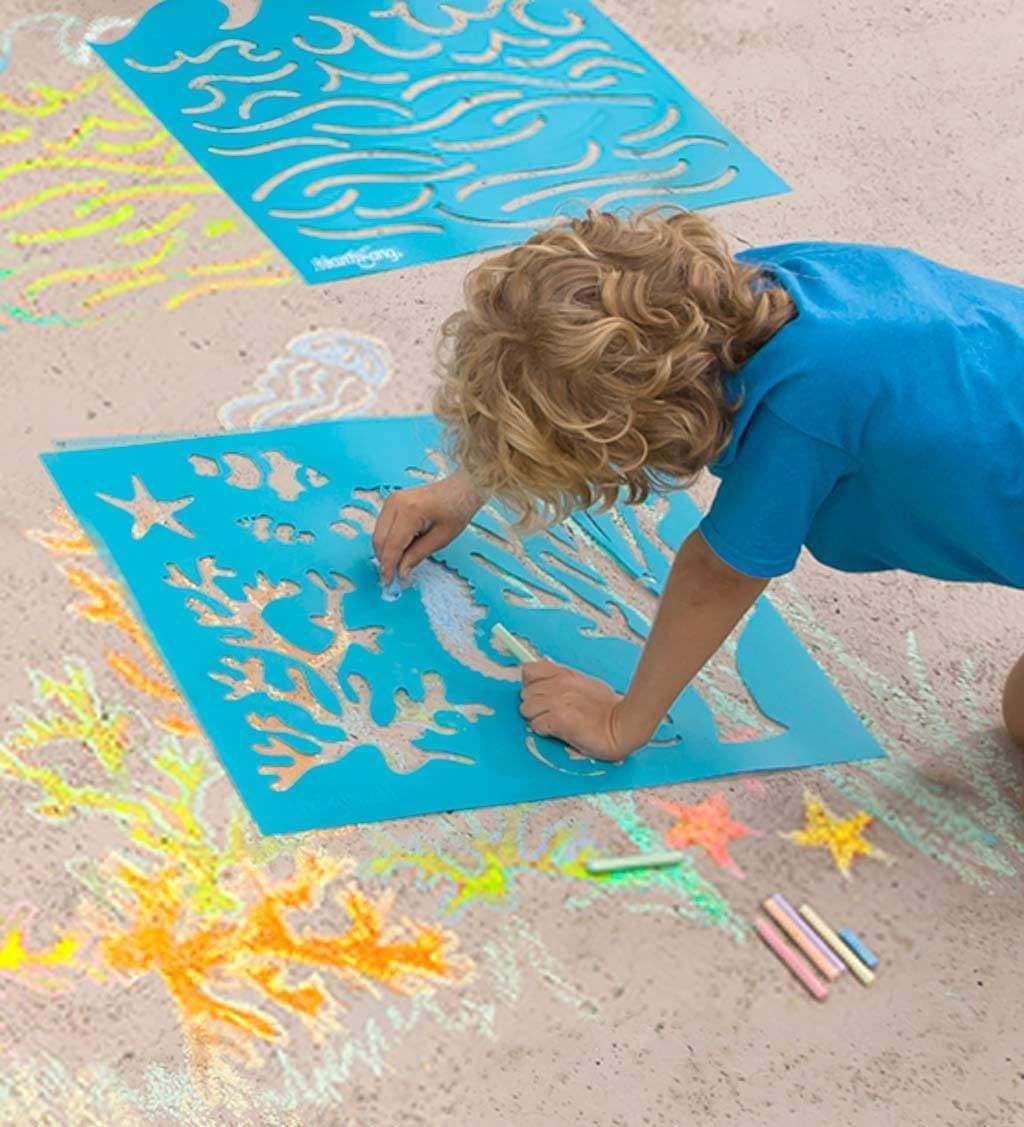 HearthSong's ChalkScapes Under-the-Sea Sidewalk Stencils & Chalk - Www.Shopthatapp.com