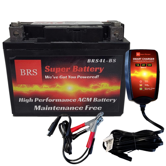 High Performance BRS4L-BS 2 Year Warranty & Smart Charger / Maintainer Combo Bundle Kit 12v Sealed AGM PowerSports Battery - www.Shopthatapp.com #
