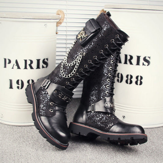 High Riding Boots Men's Frosted Locomotive Long Barrel Rock Punk - www.Shopthatapp.com