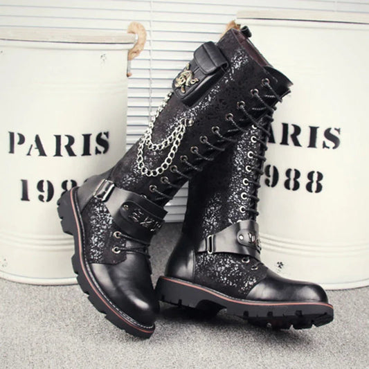 High Riding Boots Men's Frosted Locomotive Long Barrel Rock Punk - www.Shopthatapp.com